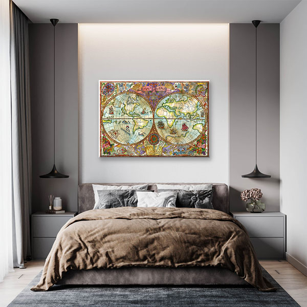 Renkli Vintage Atlas Dünya Haritası Kanvas Tablo 5100
