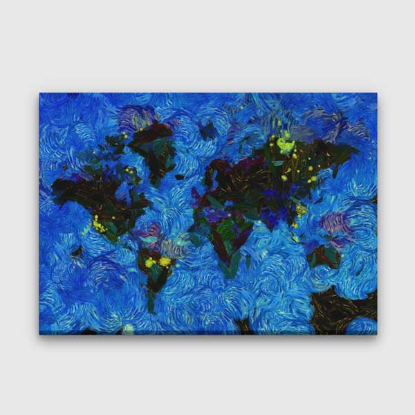 Mavi Fırça Dokulu Dünya Haritası Kanvas Tablo 5102