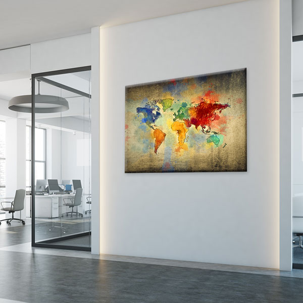 Eskitme Zemin Renkli Dünya Haritası Kanvas Tablo 5104
