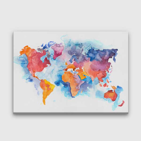 Sulu Boya Efektli Dünya Haritası Kanvas Tablo 5105