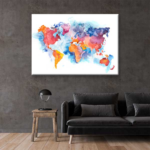Sulu Boya Efektli Dünya Haritası Kanvas Tablo 5105