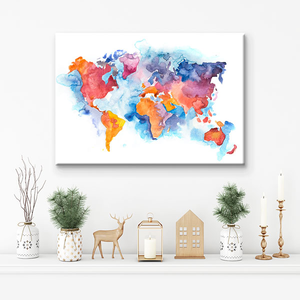 Sulu Boya Efektli Dünya Haritası Kanvas Tablo 5105