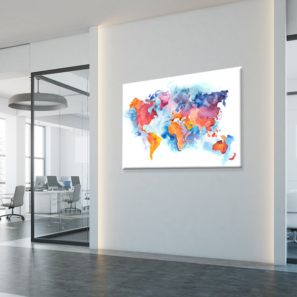 Sulu Boya Efektli Dünya Haritası Kanvas Tablo 5105