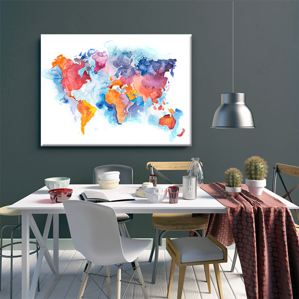 Sulu Boya Efektli Dünya Haritası Kanvas Tablo 5105