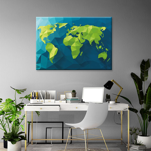 Geometrik Polygon Dünya Haritası Kanvas Tablo 5106
