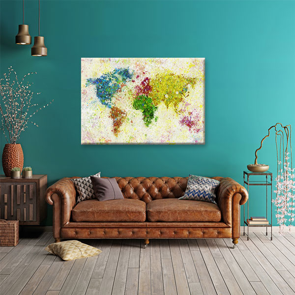 Renk Patlamalı Dünya Haritası Kanvas Tablo 5107