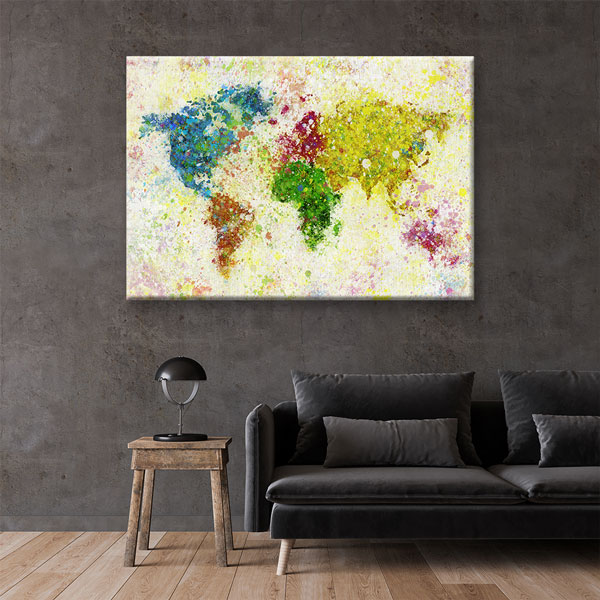 Renk Patlamalı Dünya Haritası Kanvas Tablo 5107