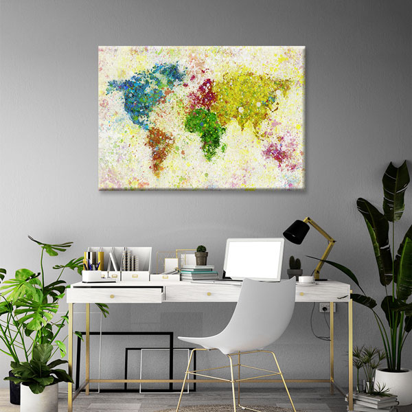 Renk Patlamalı Dünya Haritası Kanvas Tablo 5107