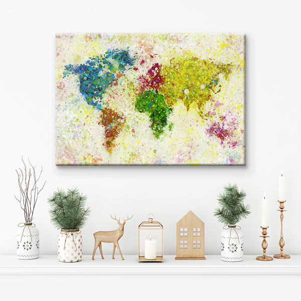 Renk Patlamalı Dünya Haritası Kanvas Tablo 5107