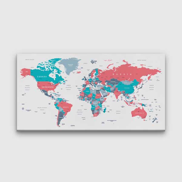 Renkli Modern Siyasi Dünya Haritası Kanvas Tablo 5110