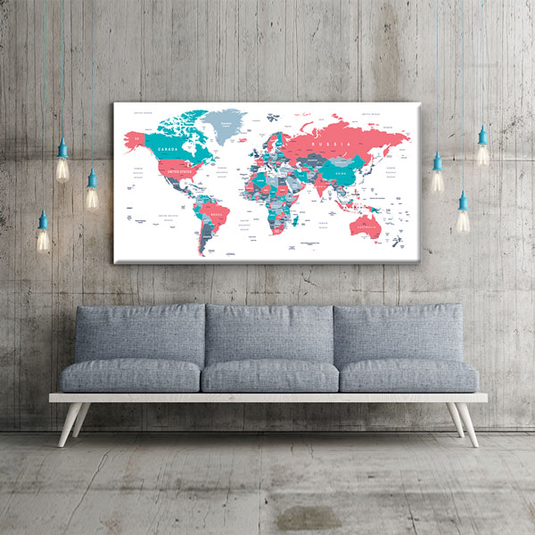 Renkli Modern Siyasi Dünya Haritası Kanvas Tablo 5110