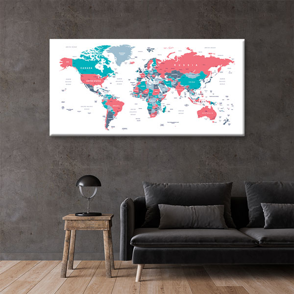 Renkli Modern Siyasi Dünya Haritası Kanvas Tablo 5110