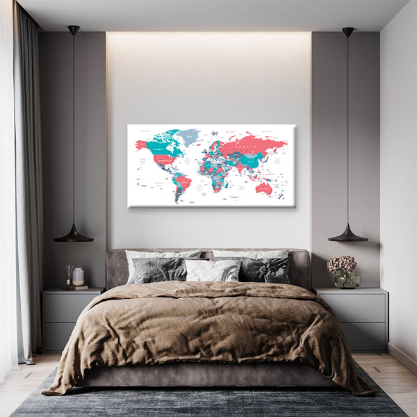 Renkli Modern Siyasi Dünya Haritası Kanvas Tablo 5110