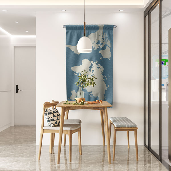 Minimal Silüet Dünya Haritası Duvar Flaması 5158