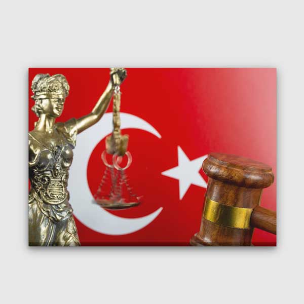 duvar-tablolari-5259-00 Türk Bayraklı Lady Justice ve Hakim Tokmağı Temalı Kanvas Tablo – 5259