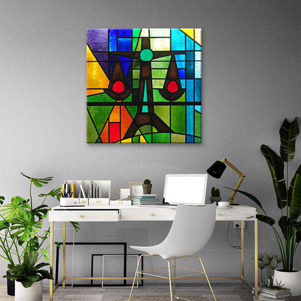Renkli Vitray Adalet Terazisi Temalı Kanvas Tablo – 5266