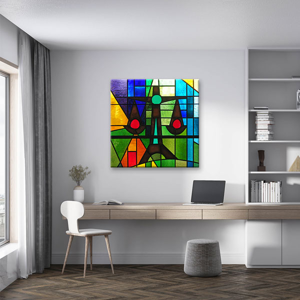 Renkli Vitray Adalet Terazisi Temalı Kanvas Tablo – 5266