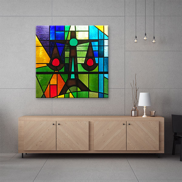 Renkli Vitray Adalet Terazisi Temalı Kanvas Tablo – 5266