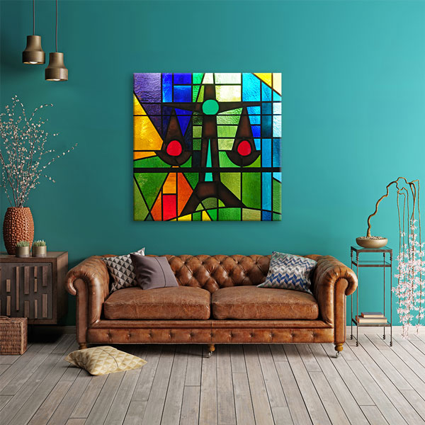 Renkli Vitray Adalet Terazisi Temalı Kanvas Tablo – 5266