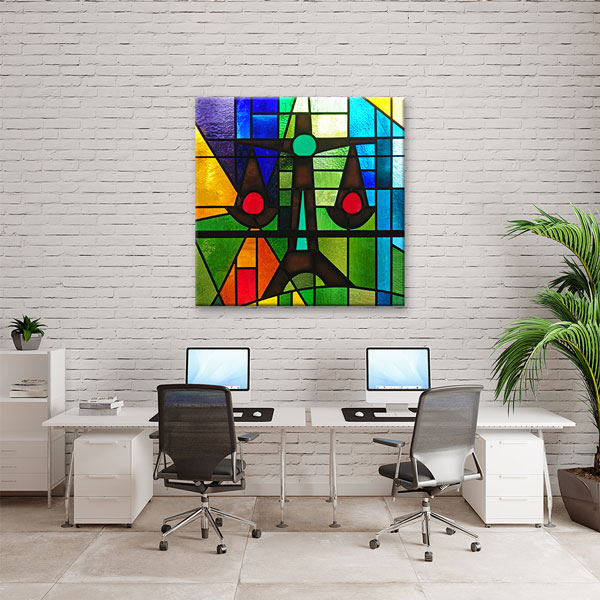 Renkli Vitray Adalet Terazisi Temalı Kanvas Tablo – 5266