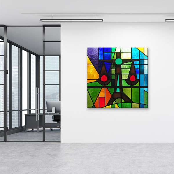 Renkli Vitray Adalet Terazisi Temalı Kanvas Tablo – 5266