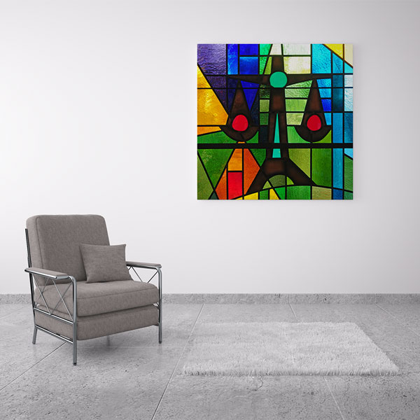 Renkli Vitray Adalet Terazisi Temalı Kanvas Tablo – 5266