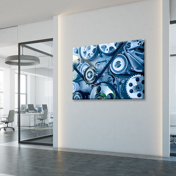 Mavi Tonlu Dişli ve Kayış Mekanizması Temalı Kanvas Duvar Tablosu – 5435
