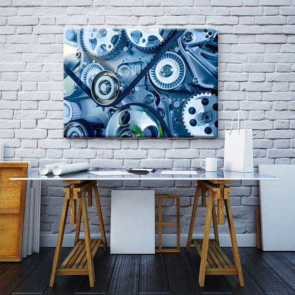 Mavi Tonlu Dişli ve Kayış Mekanizması Temalı Kanvas Duvar Tablosu – 5435