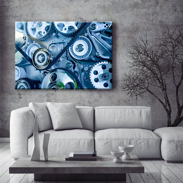Mavi Tonlu Dişli ve Kayış Mekanizması Temalı Kanvas Duvar Tablosu – 5435
