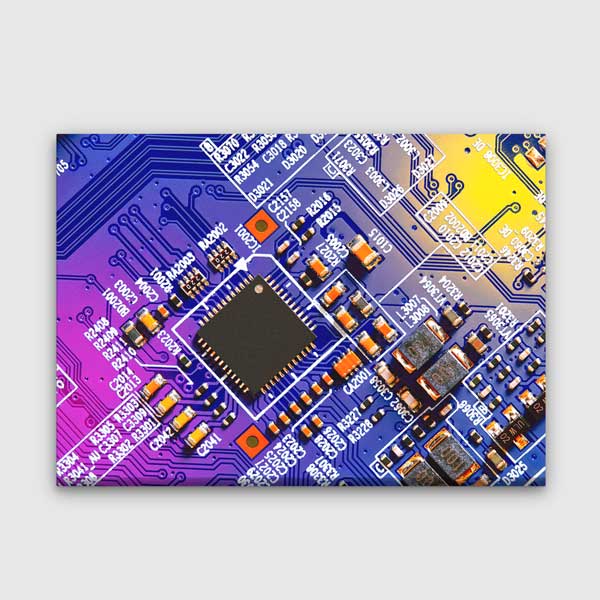 Renkli Devre Kartı ve Mikroçip Temalı Kanvas Duvar Tablosu – 5443