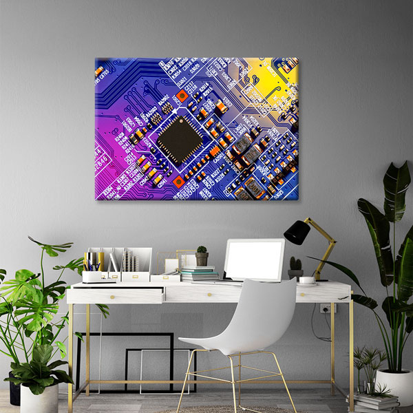 Renkli Devre Kartı ve Mikroçip Temalı Kanvas Duvar Tablosu – 5443
