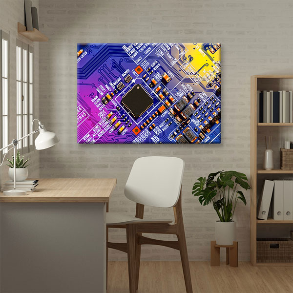 Renkli Devre Kartı ve Mikroçip Temalı Kanvas Duvar Tablosu – 5443