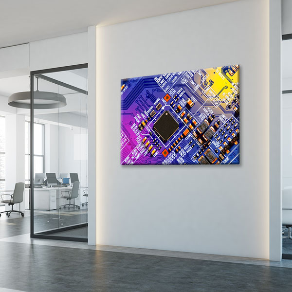 Renkli Devre Kartı ve Mikroçip Temalı Kanvas Duvar Tablosu – 5443
