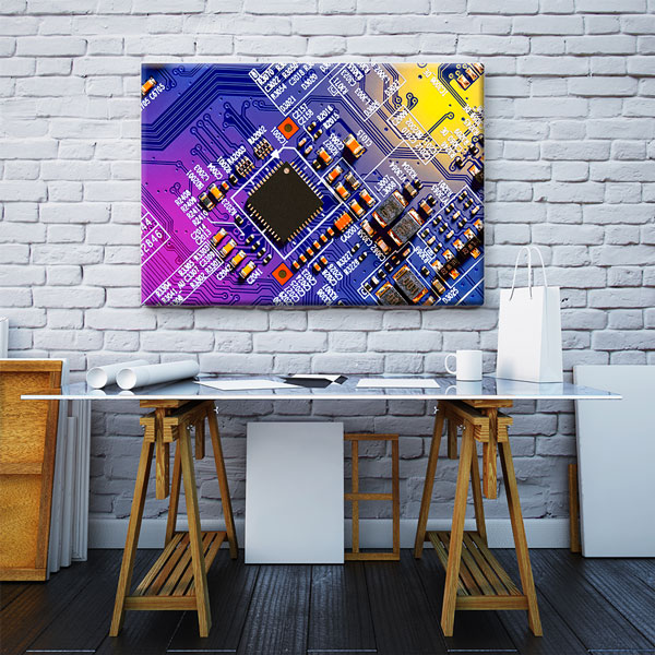 Renkli Devre Kartı ve Mikroçip Temalı Kanvas Duvar Tablosu – 5443