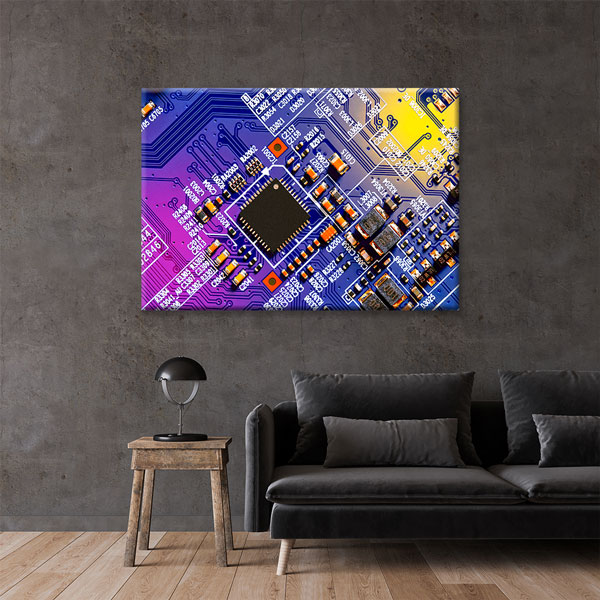 Renkli Devre Kartı ve Mikroçip Temalı Kanvas Duvar Tablosu – 5443