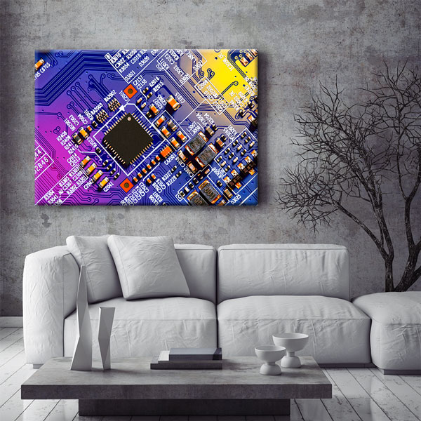 Renkli Devre Kartı ve Mikroçip Temalı Kanvas Duvar Tablosu – 5443