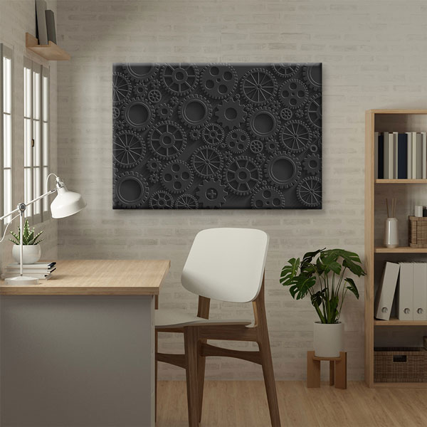Endüstriyel Siyah Dişli Çark Desenli Kanvas Duvar Tablosu – 5448