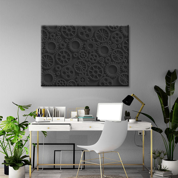 Endüstriyel Siyah Dişli Çark Desenli Kanvas Duvar Tablosu – 5448