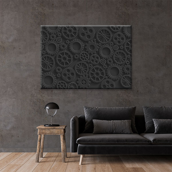 Endüstriyel Siyah Dişli Çark Desenli Kanvas Duvar Tablosu – 5448