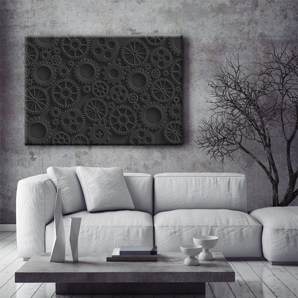Endüstriyel Siyah Dişli Çark Desenli Kanvas Duvar Tablosu – 5448