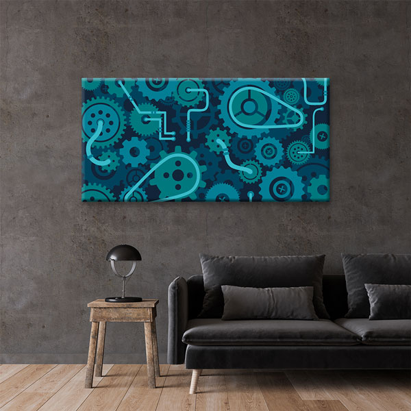Mavi Dişli Çark ve Mekanik Tasarımlı Kanvas Duvar Tablosu – 5449