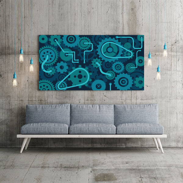 Mavi Dişli Çark ve Mekanik Tasarımlı Kanvas Duvar Tablosu – 5449