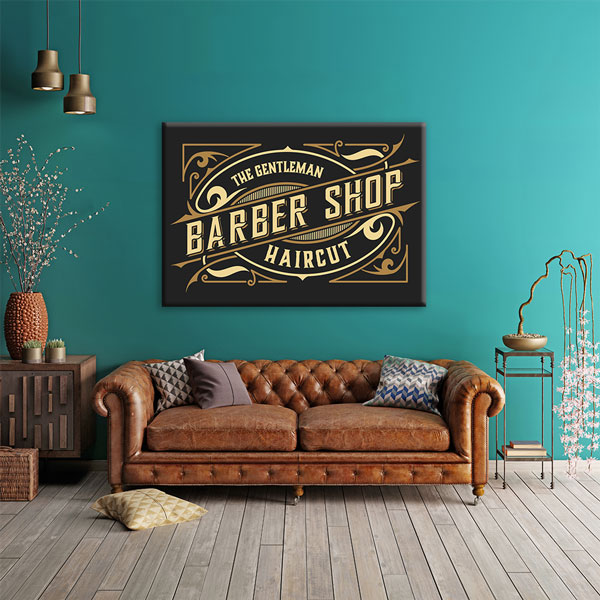 The Gentleman Barber Shop Yazılı Siyah Altın Renkli Retro Duvar Tablosu – 5660