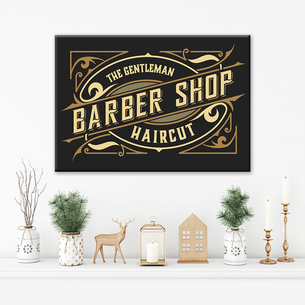 The Gentleman Barber Shop Yazılı Siyah Altın Renkli Retro Duvar Tablosu – 5660