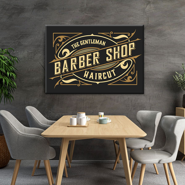 The Gentleman Barber Shop Yazılı Siyah Altın Renkli Retro Duvar Tablosu – 5660