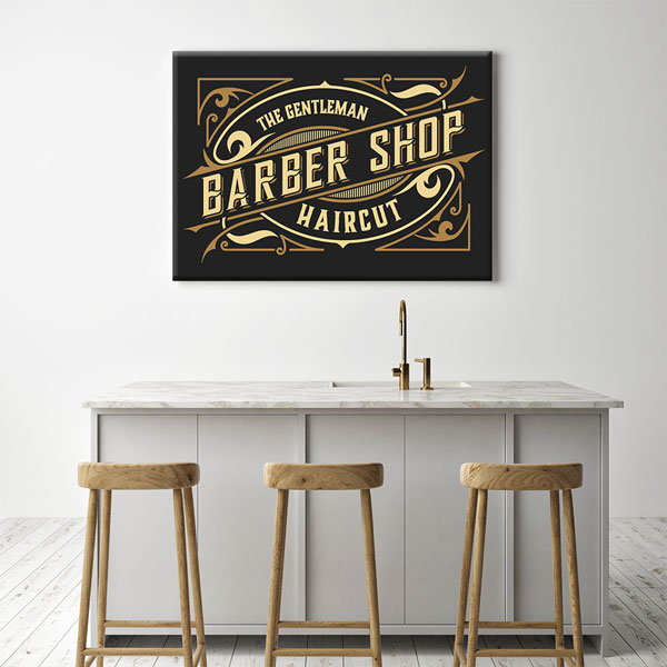 The Gentleman Barber Shop Yazılı Siyah Altın Renkli Retro Duvar Tablosu – 5660