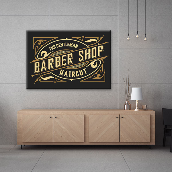 The Gentleman Barber Shop Yazılı Siyah Altın Renkli Retro Duvar Tablosu – 5660