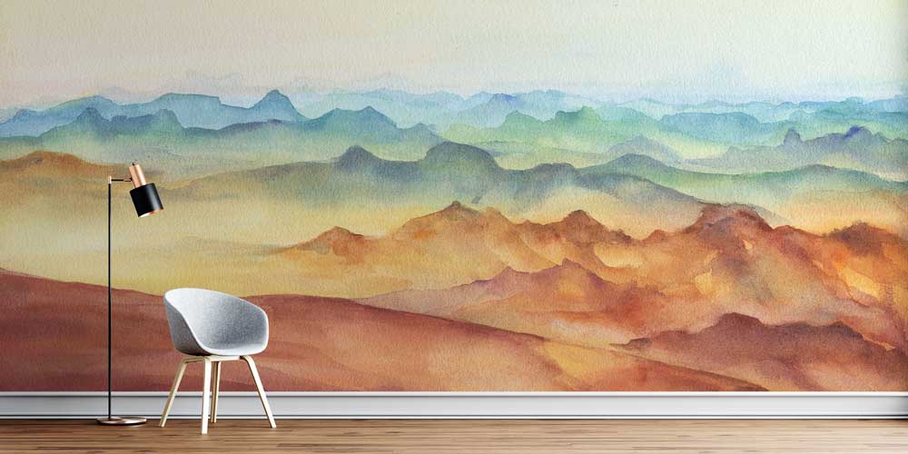 Pastel Dağ Katmanları Panoramik Duvar Kağıdı 4411