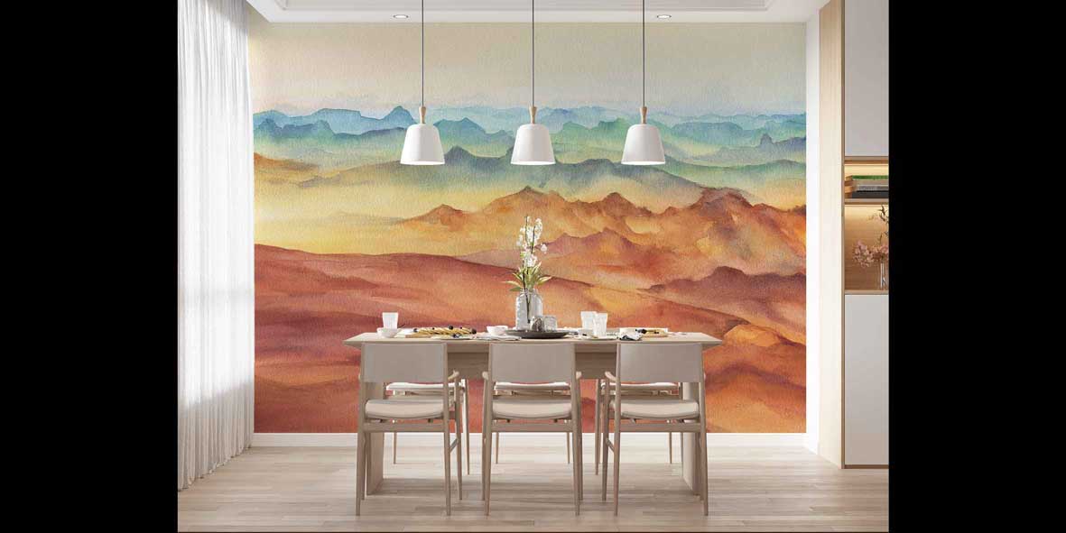 Pastel Dağ Katmanları Panoramik Duvar Kağıdı 4411