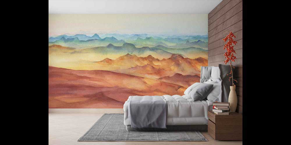 Pastel Dağ Katmanları Panoramik Duvar Kağıdı 4411